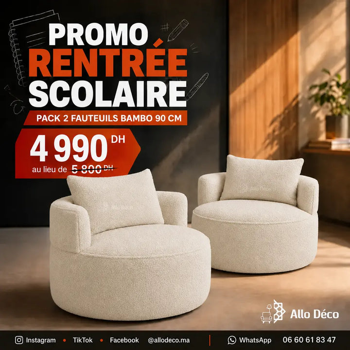 Pack 2 Fauteuils Bambo 90 cm Allodeco – Offre Promo