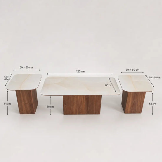 Trio de Tables Basses VARENZA Allodeco – Céramique & Noyer
