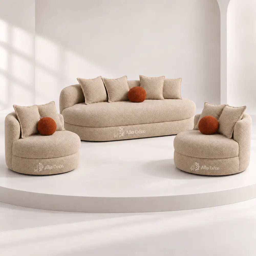 Pack SANTIAGO Allodeco – Canapé 3 Places + 2 Fauteuils BAMBO