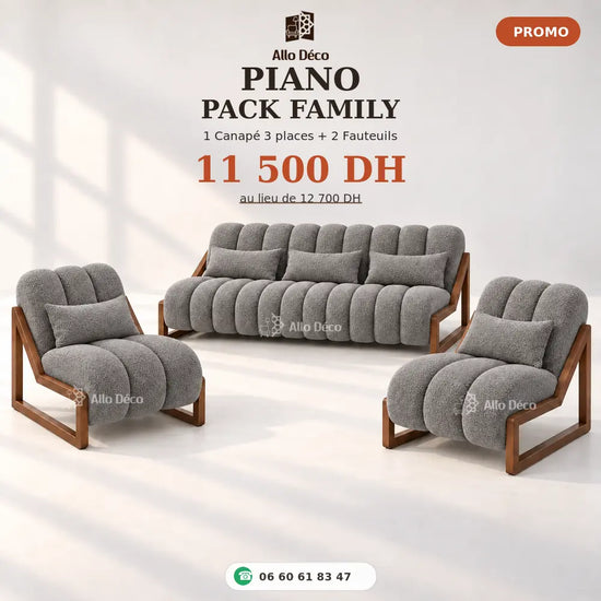 Pack PIANO Family Allodeco – Canapé 3 Places + 2 Fauteuils 1 Place