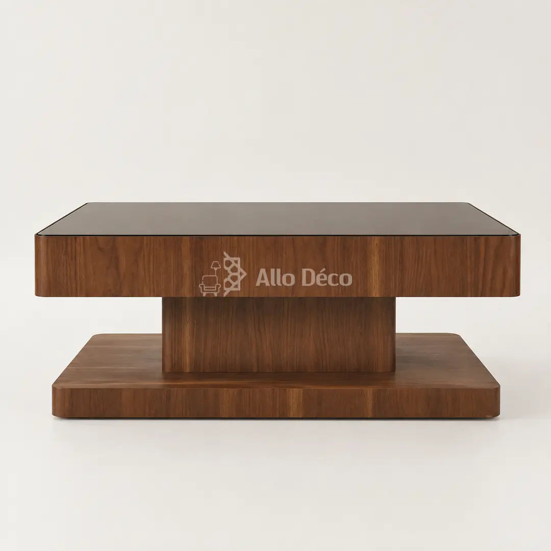 Table Basse VALORA Allodeco – Bois Noyer & Verre Bronze