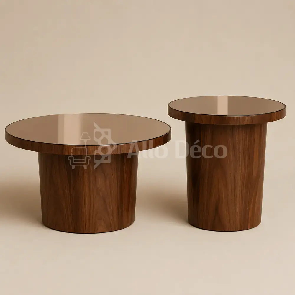 Duo de tables basses VETRANO : bois, verre bronze et lignes contemporaines
