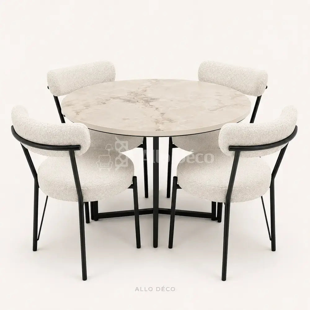 Pack Salle à Manger SEBAGO Allodeco – Table Ø100 + 4 Chaises