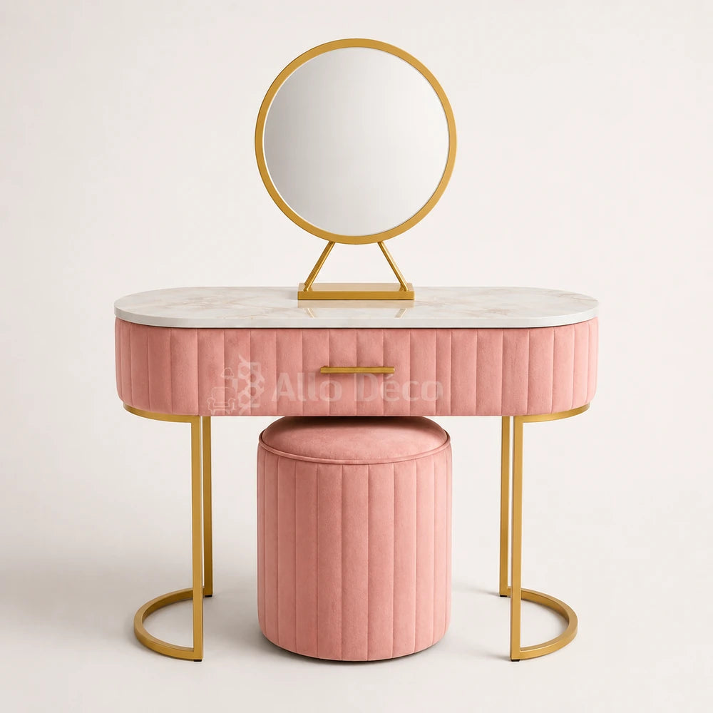 Pack Coiffeuse PRINCESSE Allodeco – Miroir + Tabouret Velours
