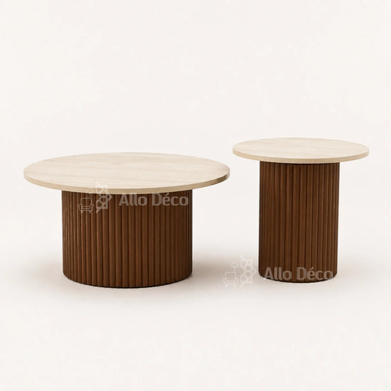 Duo Tables Basses Bardage Allodeco – Bois & Effet Travertin