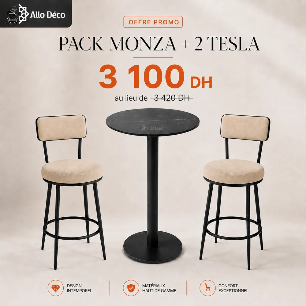 Pack MONZA + 2 Tabourets TESLA Allodeco – Table Haute Design