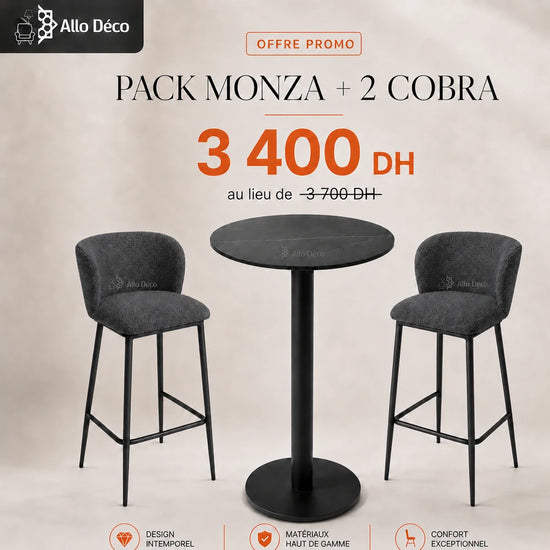 Pack Table Haute MONZA + 2 Tabourets COBRA Allodeco