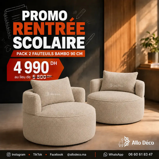Pack 2 Fauteuils Bambo 90 cm Allodeco – Offre Promo