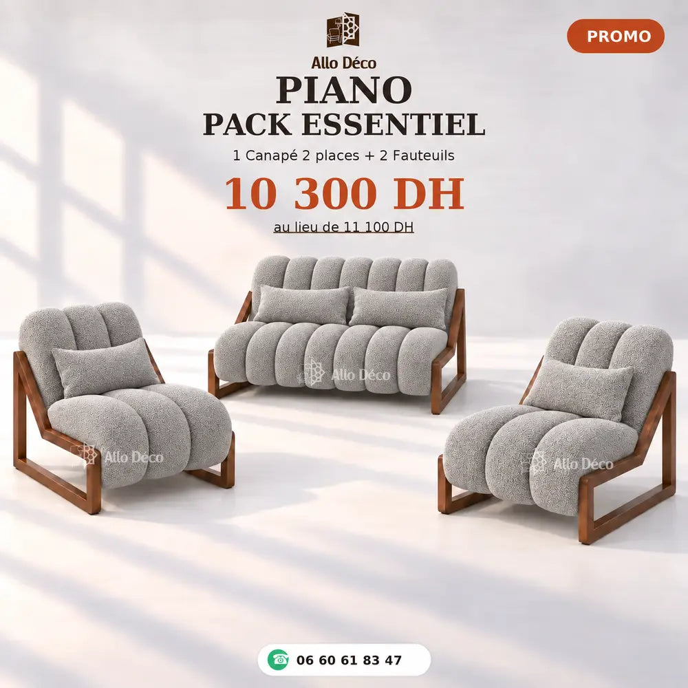 Pack PIANO Essentiel Allodeco – Canapé 2 Places + 2 Fauteuils