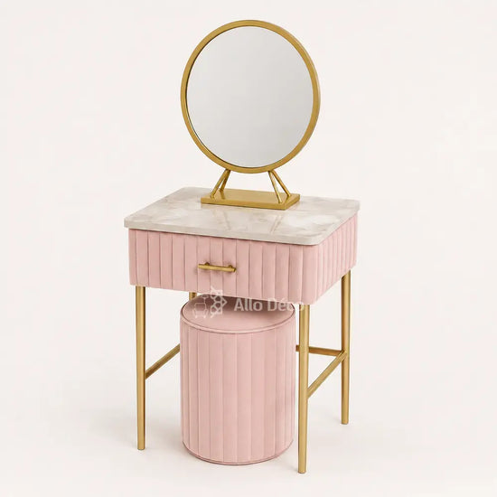 Mini Coiffeuse Princesse Allodeco – Compacte avec Miroir & Pouf