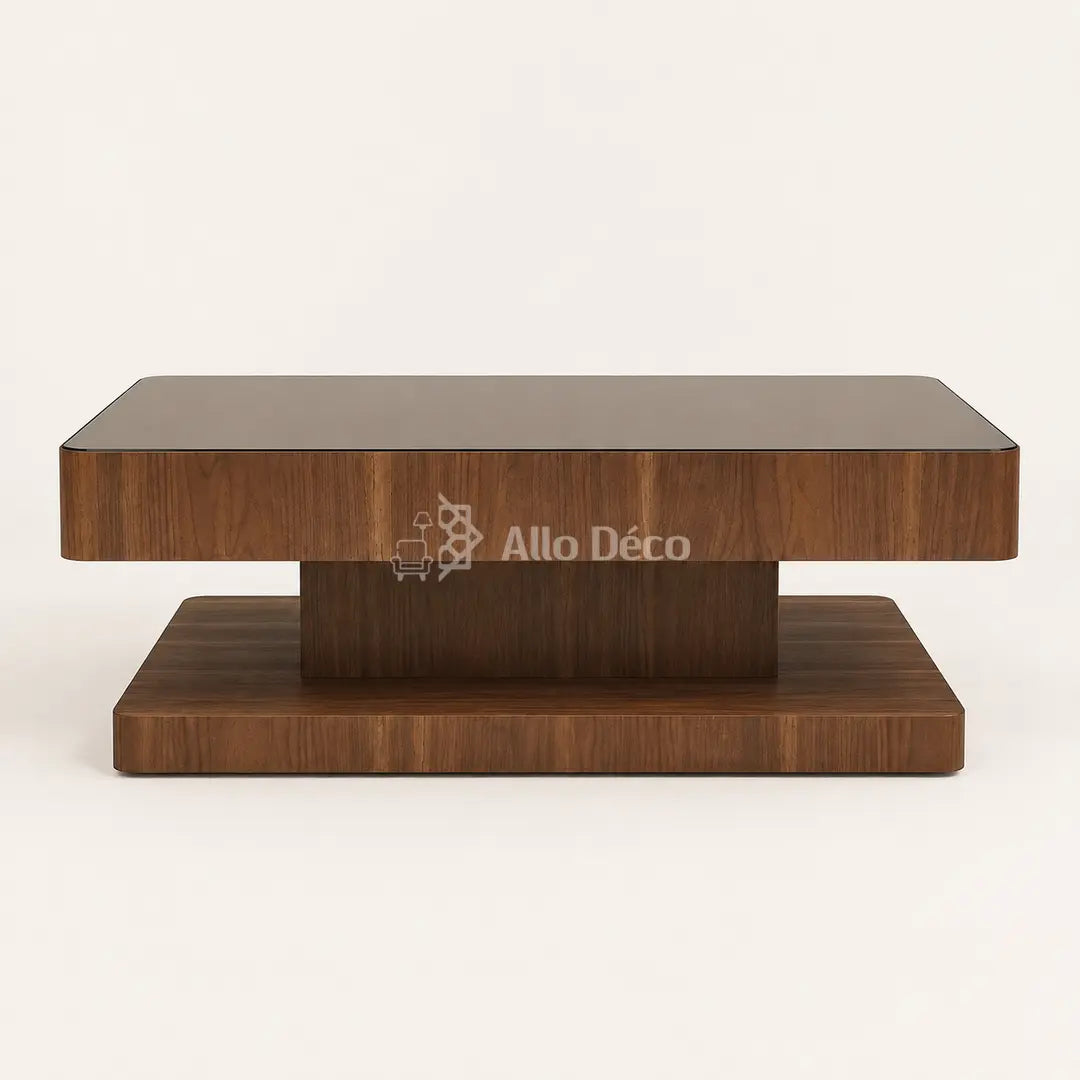 Table Basse VALORA Allodeco – Bois Noyer & Verre Bronze