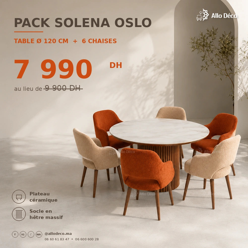 Pack Table SOLENA OSLO Allodeco – Ensemble Salle à Manger