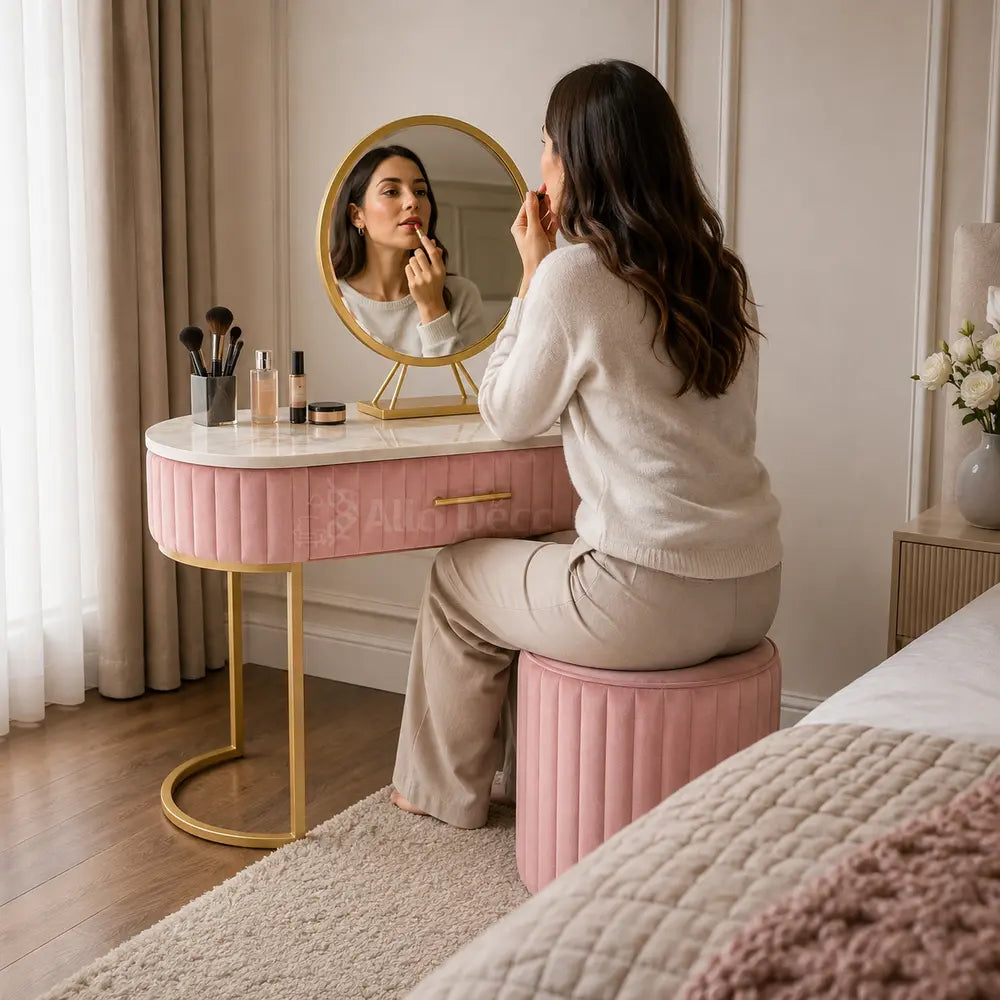Pack Coiffeuse PRINCESSE Allodeco – Miroir + Tabouret Velours