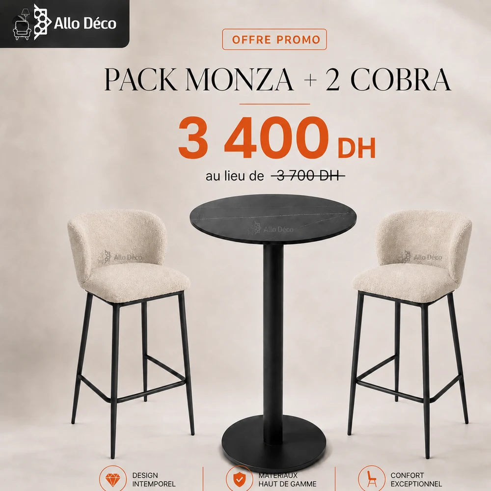 Pack Table Haute MONZA + 2 Tabourets COBRA Allodeco