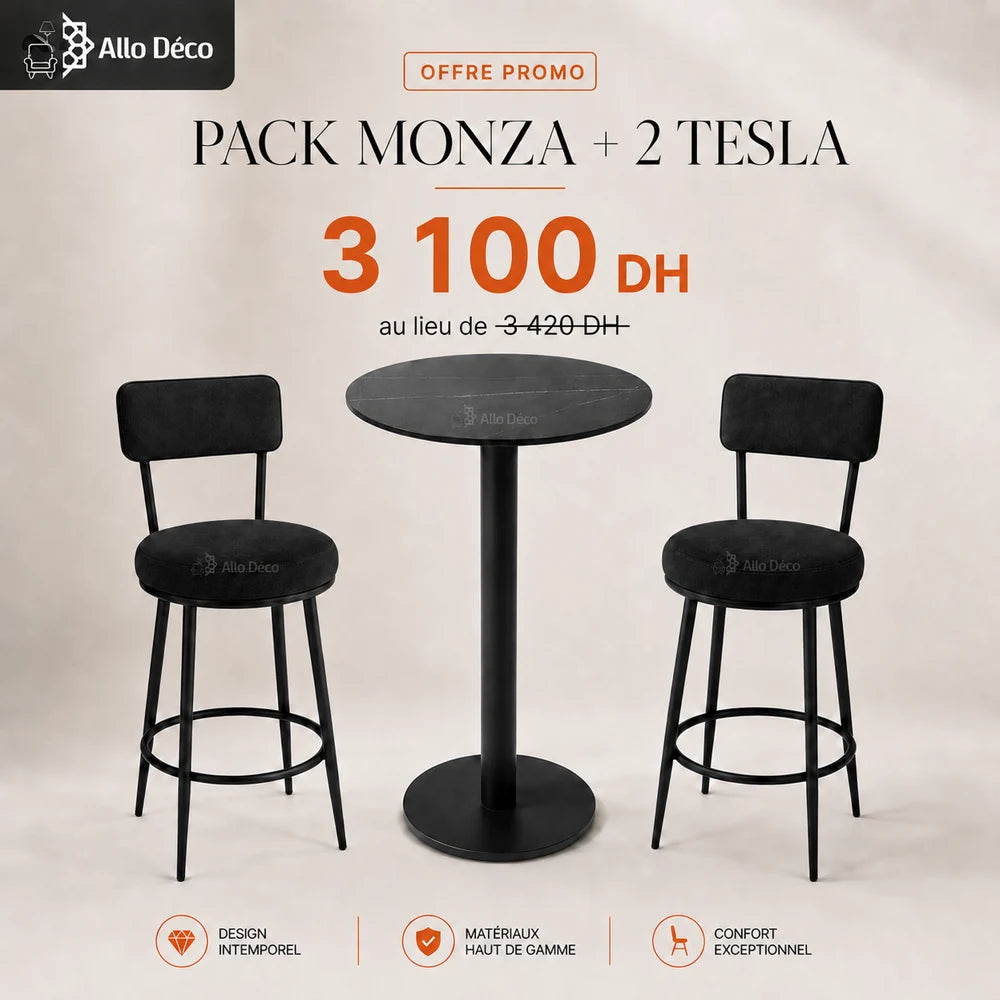 Pack MONZA + 2 Tabourets TESLA Allodeco – Table Haute Design