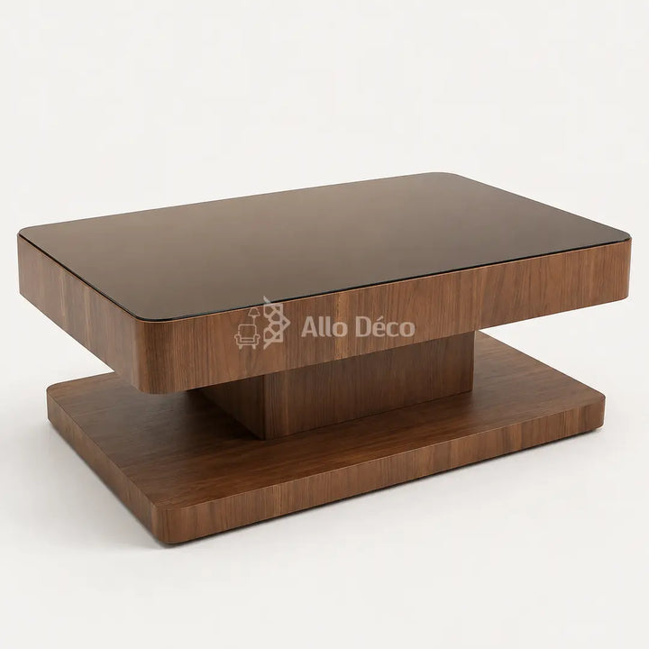 Table Basse VALORA Allodeco – Bois Noyer & Verre Bronze