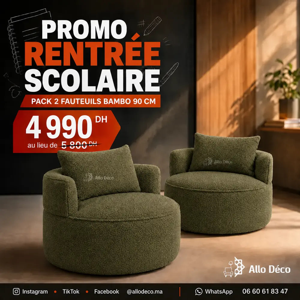 Pack 2 Fauteuils Bambo 90 cm Allodeco – Offre Promo