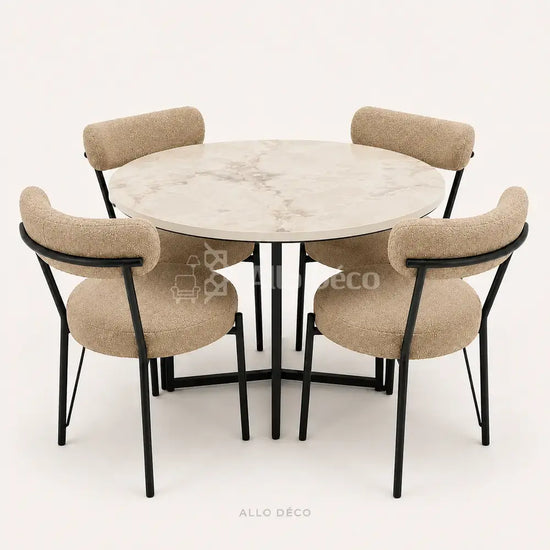 Pack Salle à Manger SEBAGO Allodeco – Table Ø100 + 4 Chaises