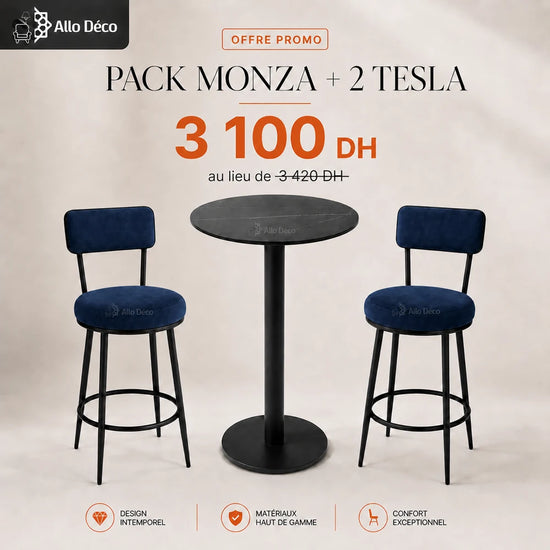 Pack MONZA + 2 Tabourets TESLA Allodeco – Table Haute Design
