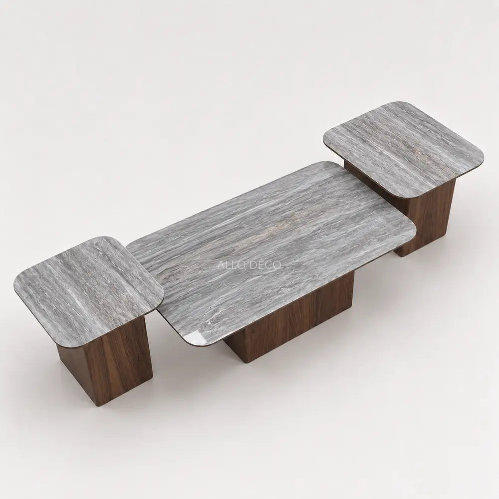 Trio de Tables Basses VARENZA Allodeco – Céramique & Noyer