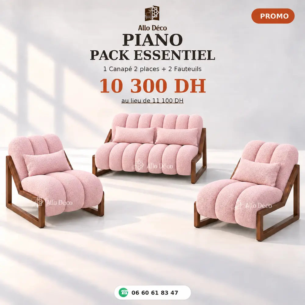Pack PIANO Essentiel Allodeco – Canapé 2 Places + 2 Fauteuils