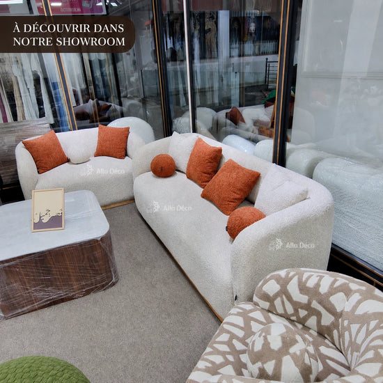 Canapé Milano Allodeco – 3 Places en Bouclette, Confort Premium & Design Sculptural