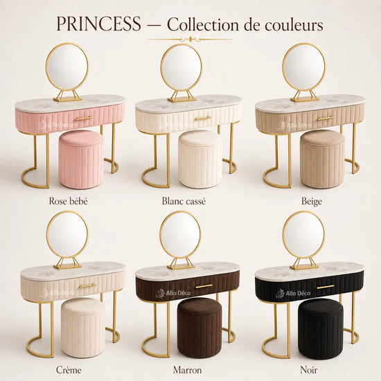 Pack Coiffeuse PRINCESSE Allodeco – Miroir + Tabouret Velours