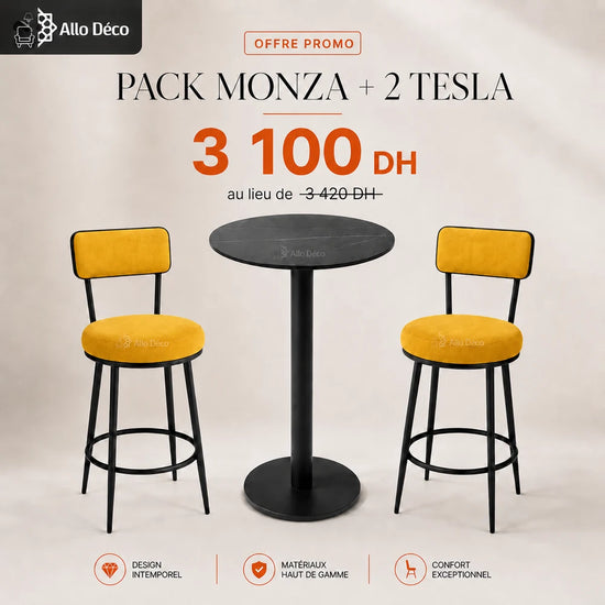 Pack MONZA + 2 Tabourets TESLA Allodeco – Table Haute Design