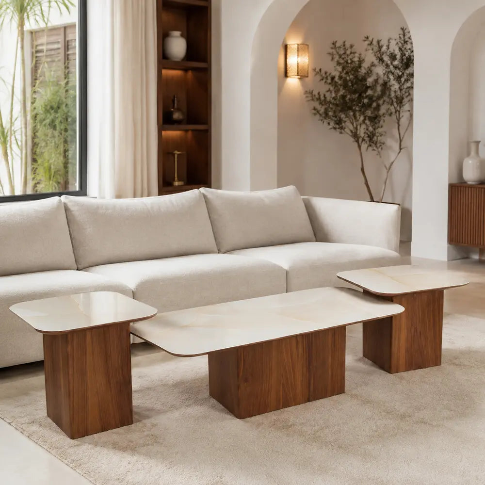 Trio de Tables Basses VARENZA Allodeco – Céramique & Noyer