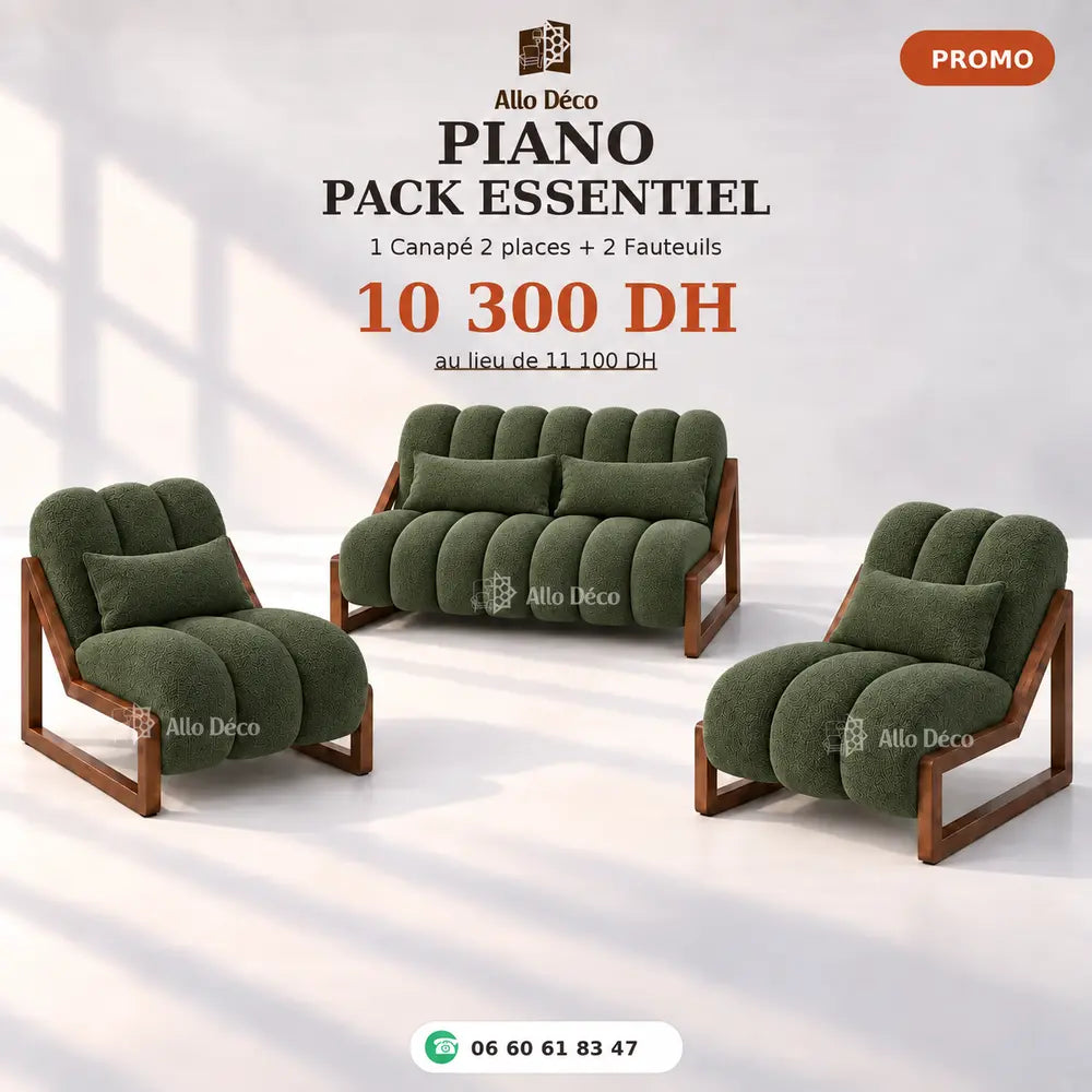 Pack PIANO Essentiel Allodeco – Canapé 2 Places + 2 Fauteuils