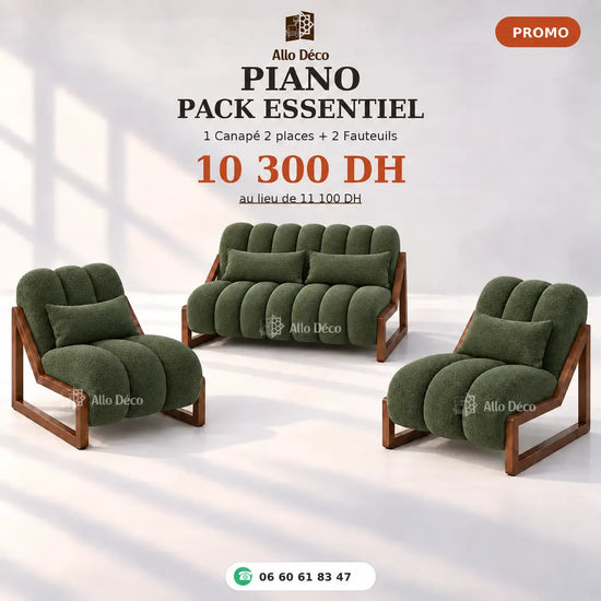 Pack PIANO Essentiel Allodeco – Canapé 2 Places + 2 Fauteuils