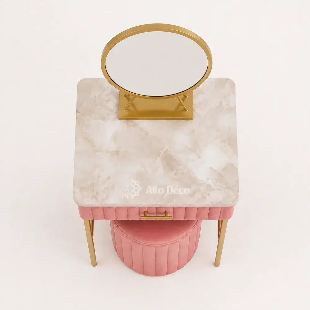 Mini Coiffeuse Princesse Allodeco – Compacte avec Miroir & Pouf