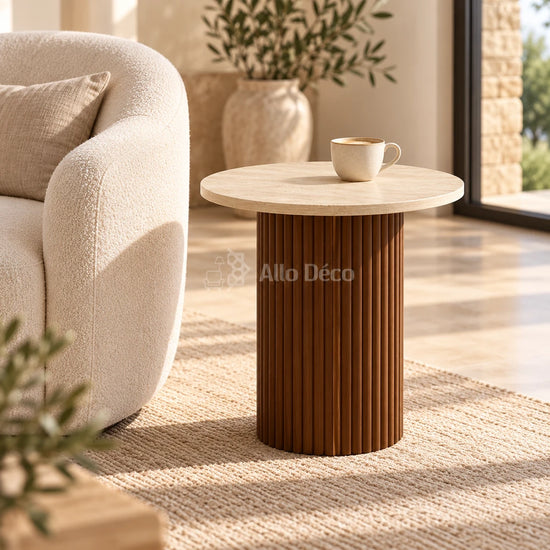 Table d’appoint BARDAGE Allodeco – Effet travertin Ø50 cm