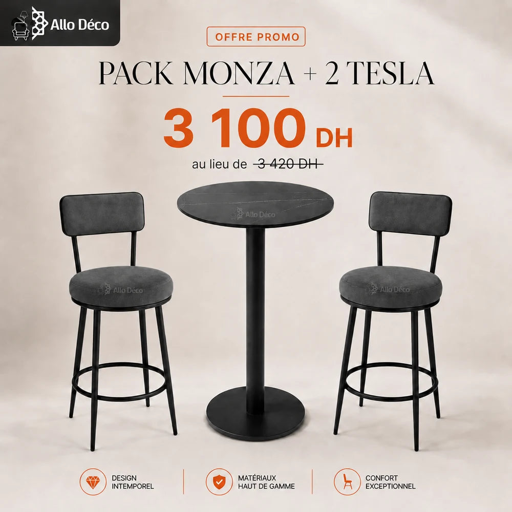 Pack MONZA + 2 Tabourets TESLA Allodeco – Table Haute Design