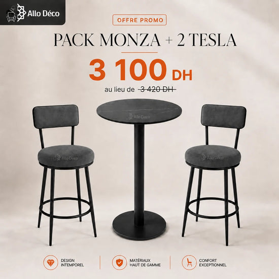 Pack MONZA + 2 Tabourets TESLA Allodeco – Table Haute Design