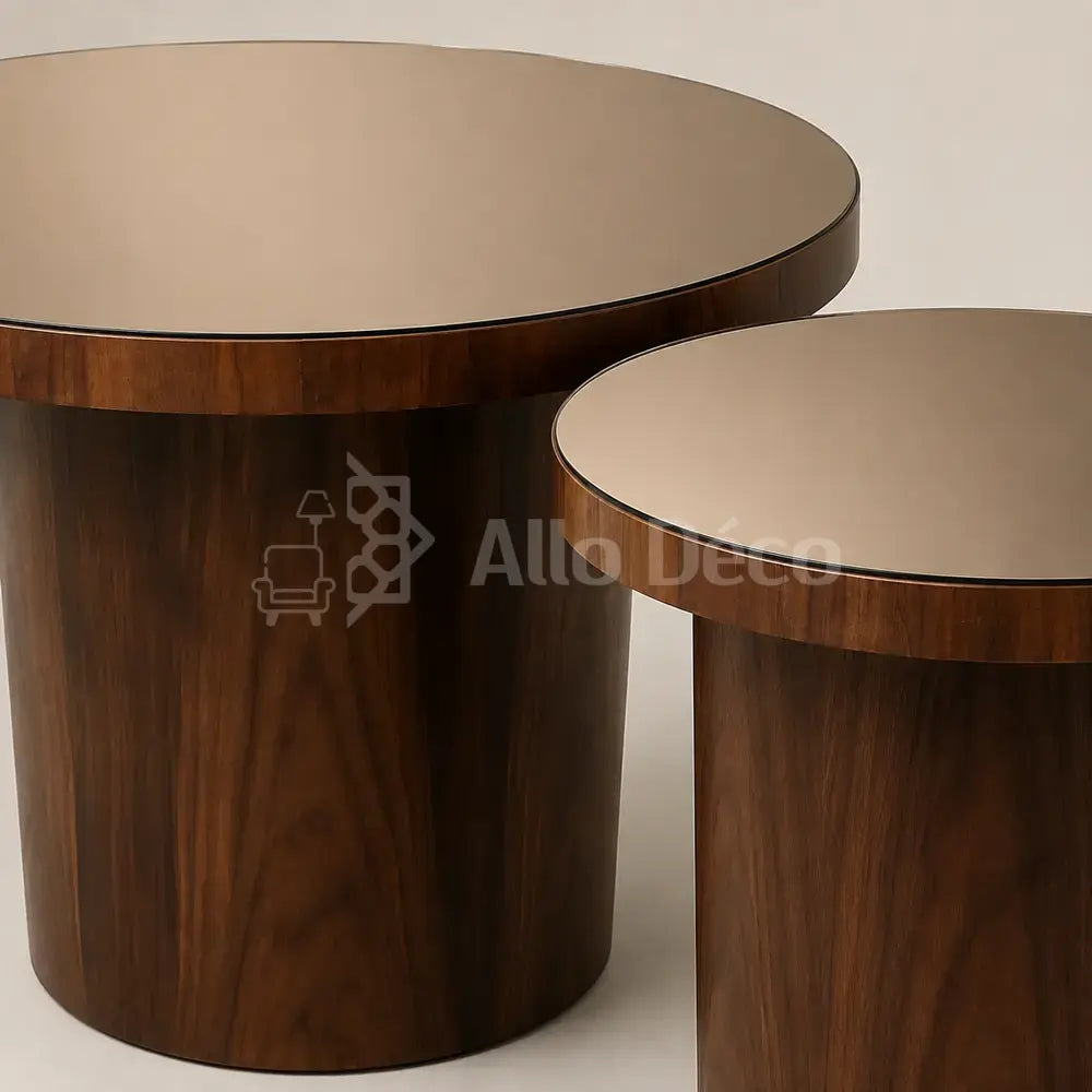 Duo de tables basses VETRANO : bois, verre bronze et lignes contemporaines