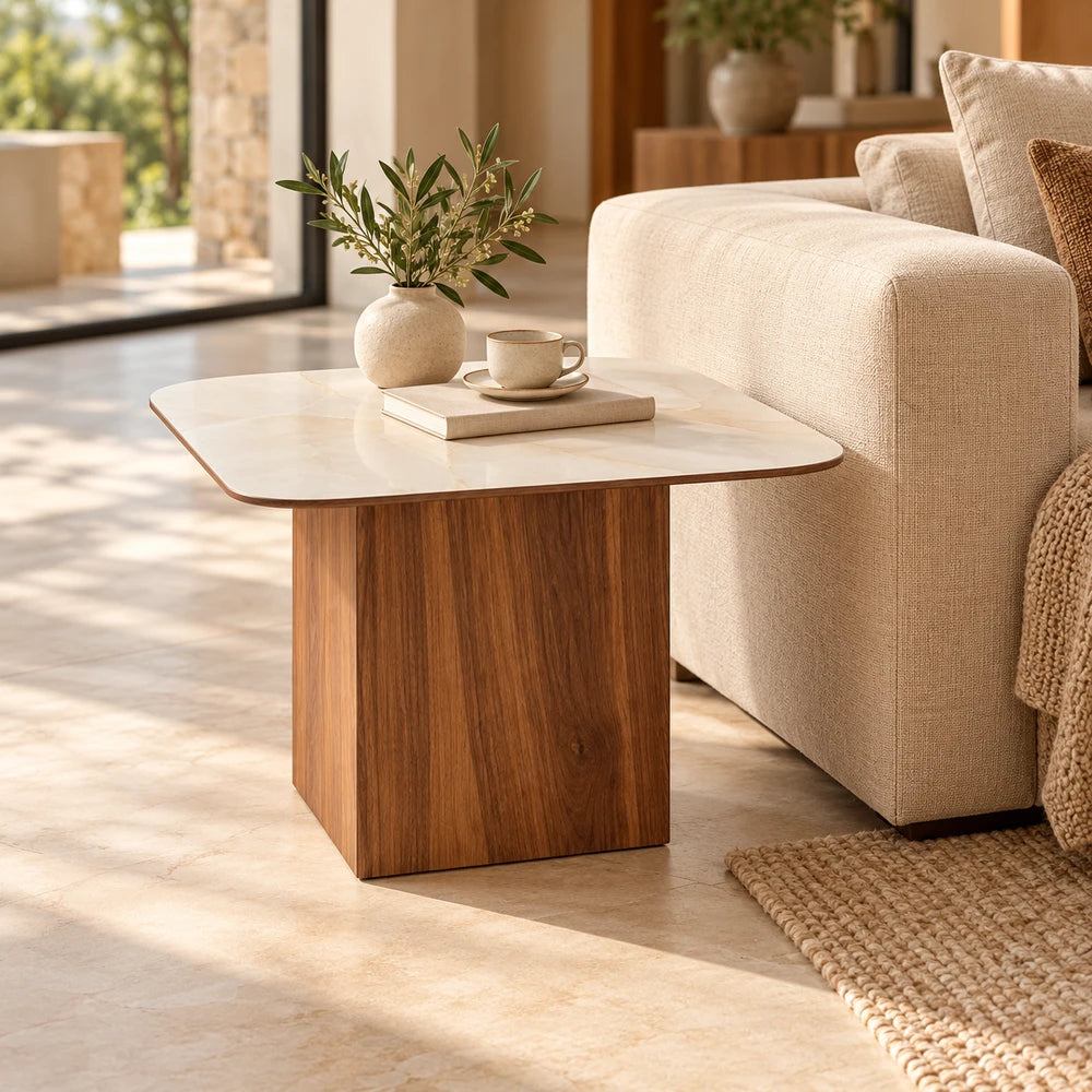 Table d'Appoint Céramique VARENZA 60 Allodeco – Finition Noyer