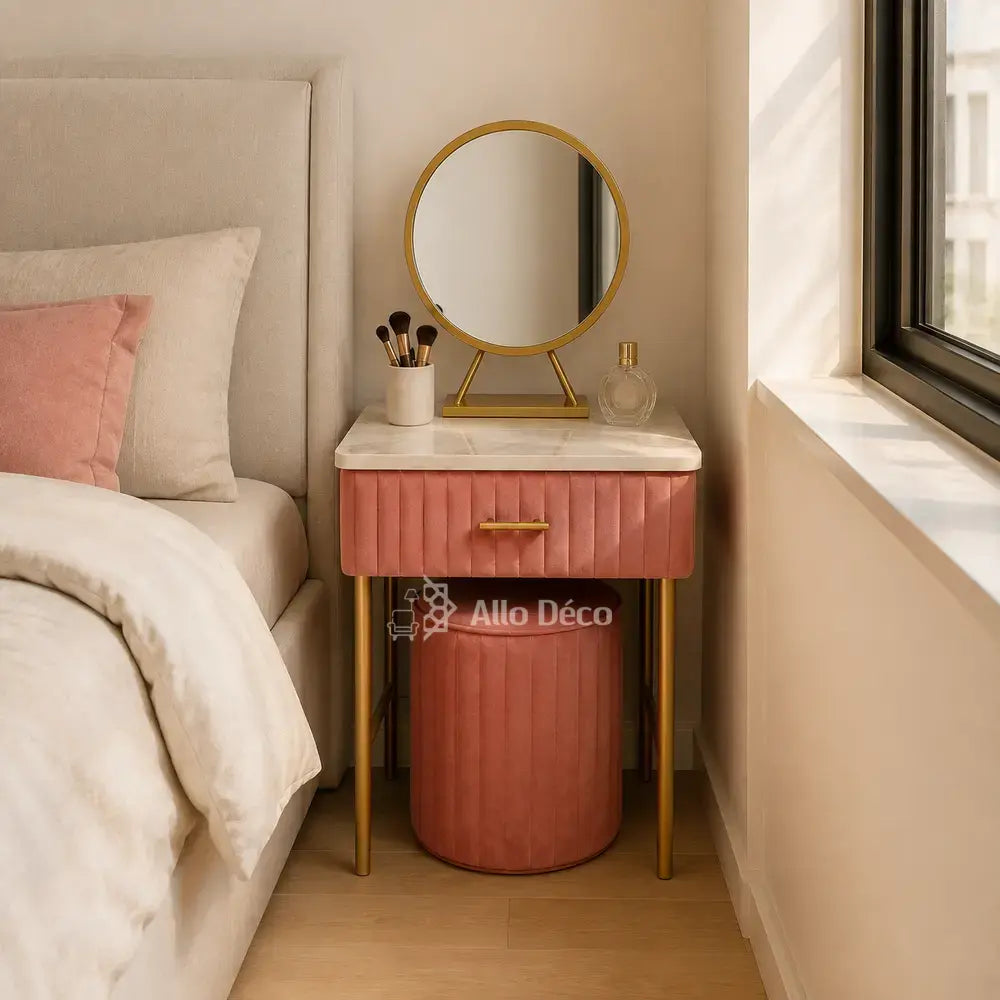 Mini Coiffeuse Princesse Allodeco – Compacte avec Miroir & Pouf