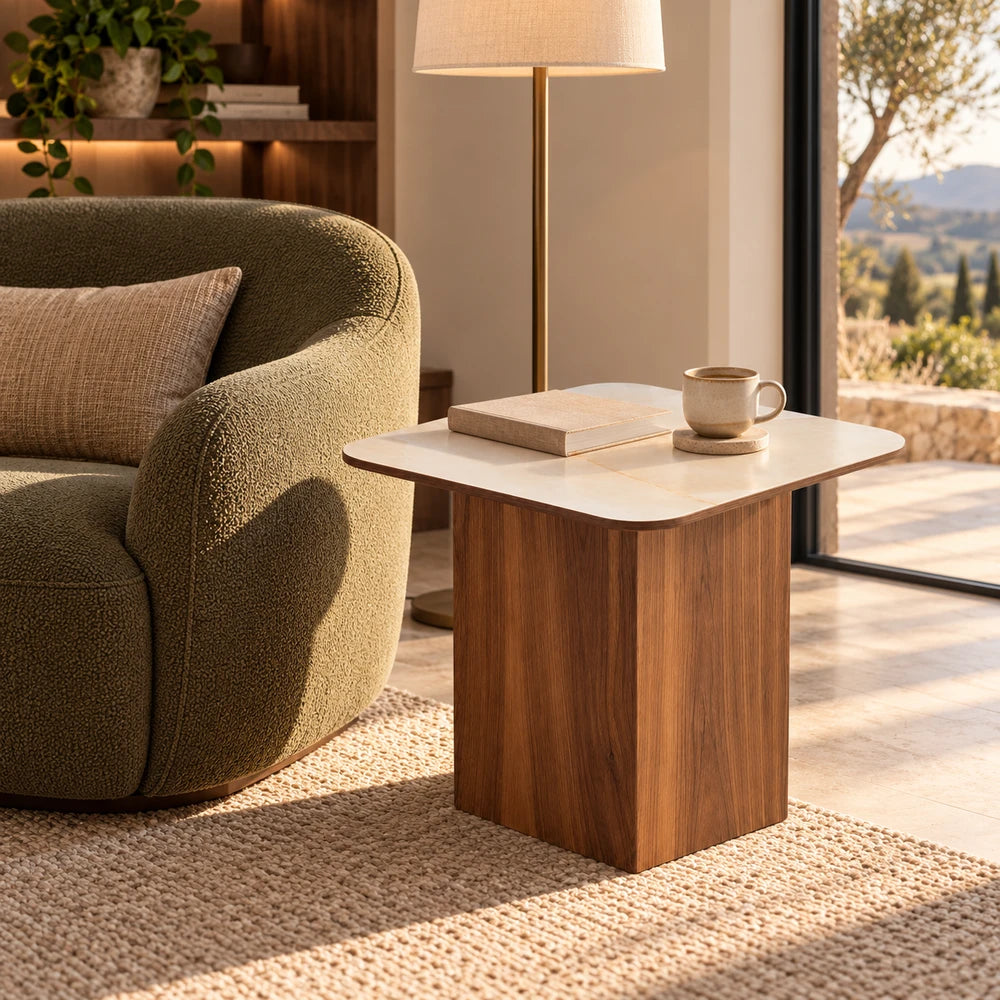 Table d'Appoint Céramique VARENZA 50 Allodeco – Finition Noyer
