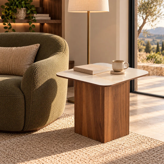 Table d'Appoint Céramique VARENZA 50 Allodeco – Finition Noyer