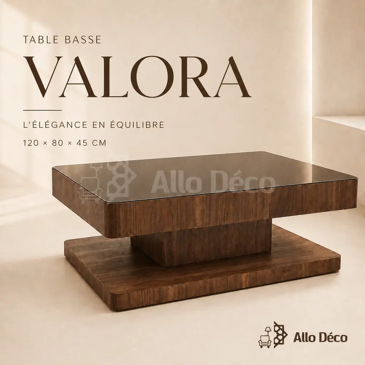 Table Basse VALORA Allodeco – Bois Noyer & Verre Bronze