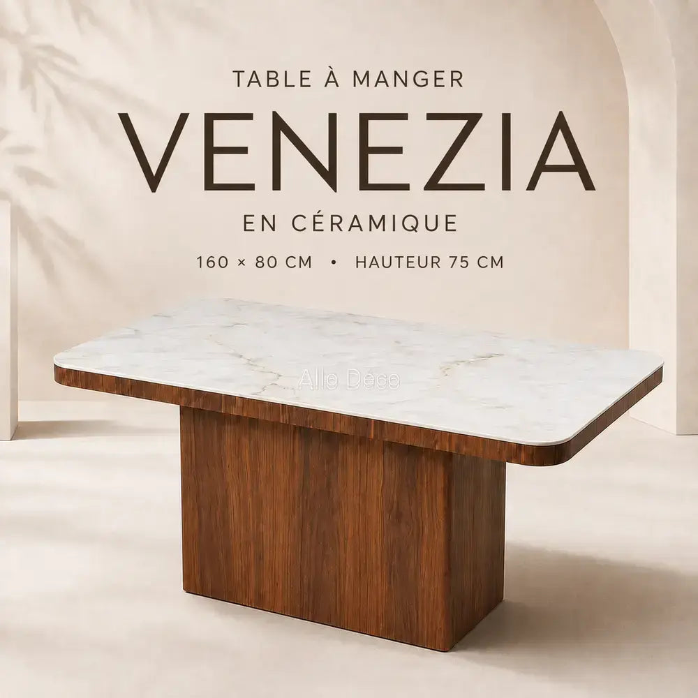 Table VENEZIA Allodeco – Céramique & finition noyer