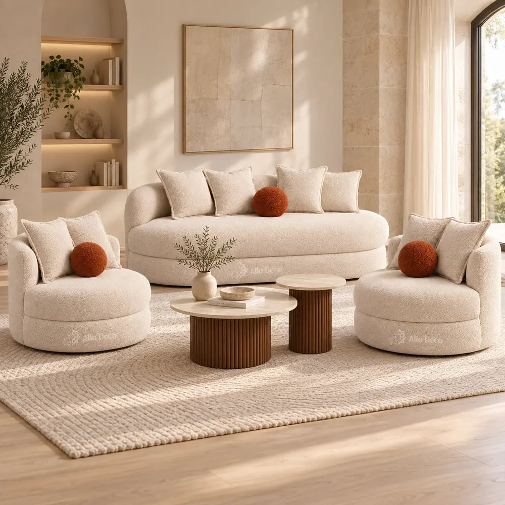 Pack SANTIAGO Allodeco – Canapé 3 Places + 2 Fauteuils BAMBO