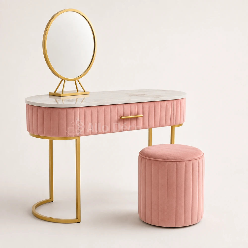Pack Coiffeuse PRINCESSE Allodeco – Miroir + Tabouret Velours