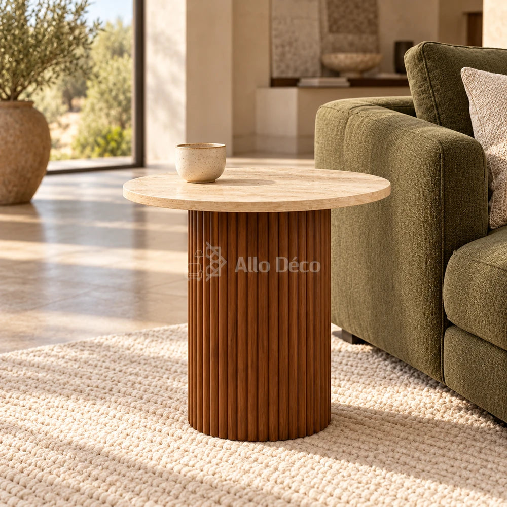 Table d’appoint BARDAGE Allodeco – Effet travertin Ø50 cm