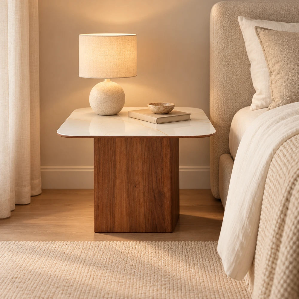 Table d'Appoint Céramique VARENZA 60 Allodeco – Finition Noyer