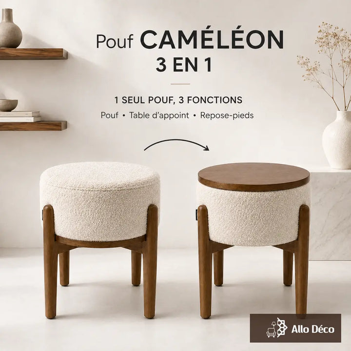 Pouf Caméléon 3 en 1 Allodeco – Siège, Table & Repose-pieds