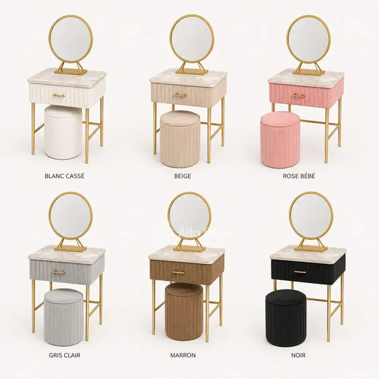 Mini Coiffeuse Princesse Allodeco – Compacte avec Miroir & Pouf