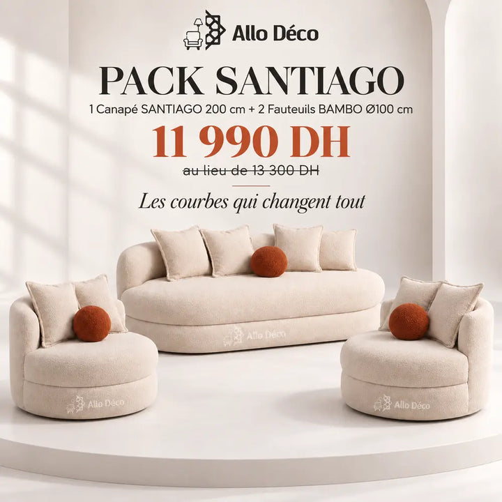 Pack SANTIAGO Allodeco – Canapé 3 Places + 2 Fauteuils BAMBO