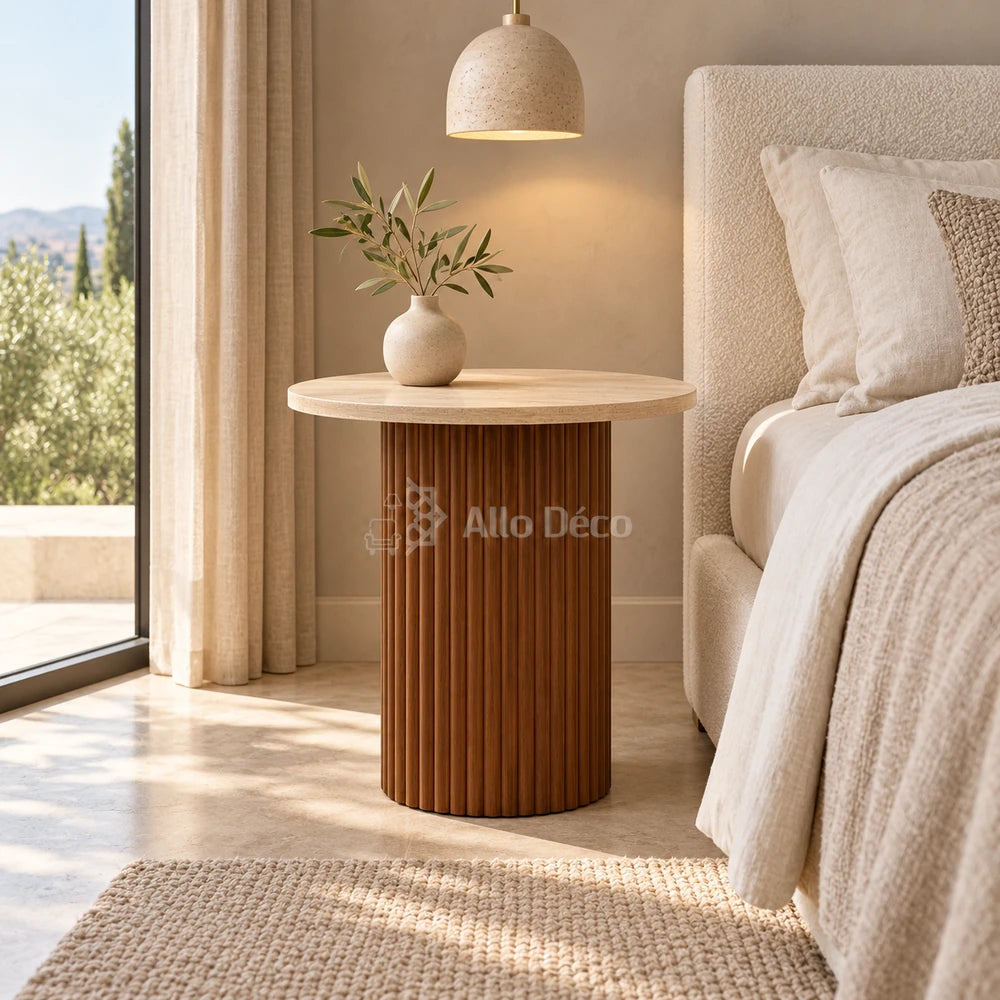 Table d’appoint BARDAGE Allodeco – Effet travertin Ø50 cm